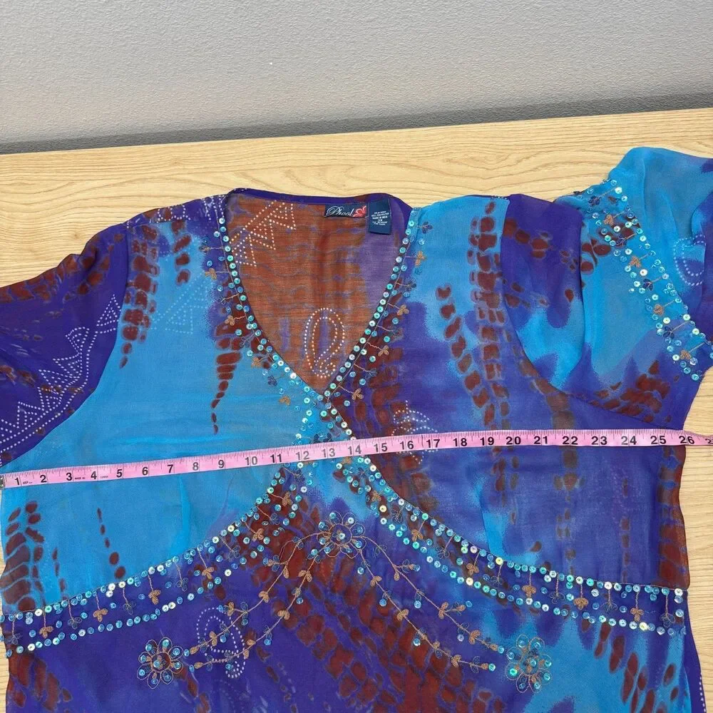 Vtg Y2k Beaded Babydoll Fairy Top Women 3X Blue Ethereal Sheer Gypsy Boho Hippie - Picture 13 of 15